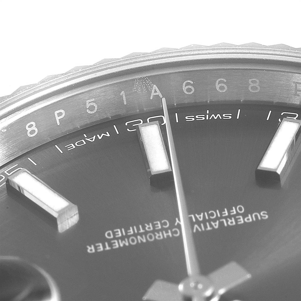 Close-up view of the dial, markers, and hands of the Rolex Datejust 41 126334 Men's Stainless Steel Grey Dial 126334 Men's Stainless Steel Grey Dial watch model.