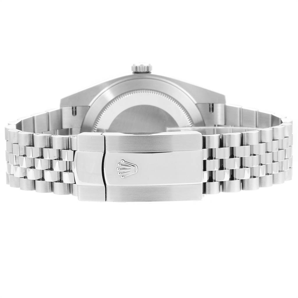 This image shows the back angle of the Rolex Datejust 41 126334 Men's Stainless Steel Grey Dial 126334 Men's Stainless Steel Grey Dial model, including its clasp and bracelet.