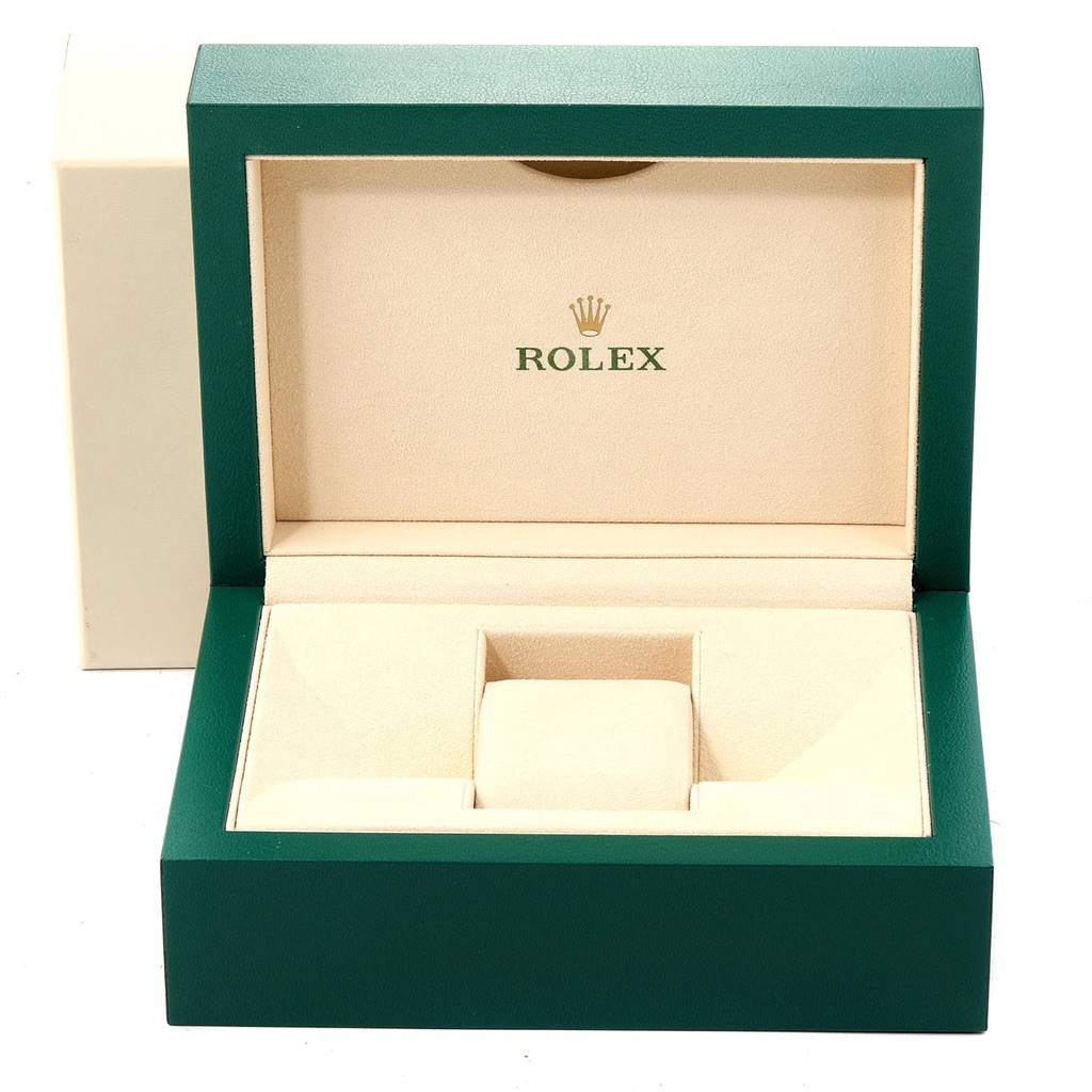 This image shows an open Rolex watch box for the Datejust 41 model, displaying the interior but not the actual watch.