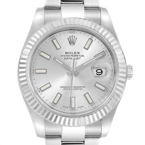 Photo of Rolex Datejust II 41mm Steel White Gold Silver Dial Mens Watch 116334
