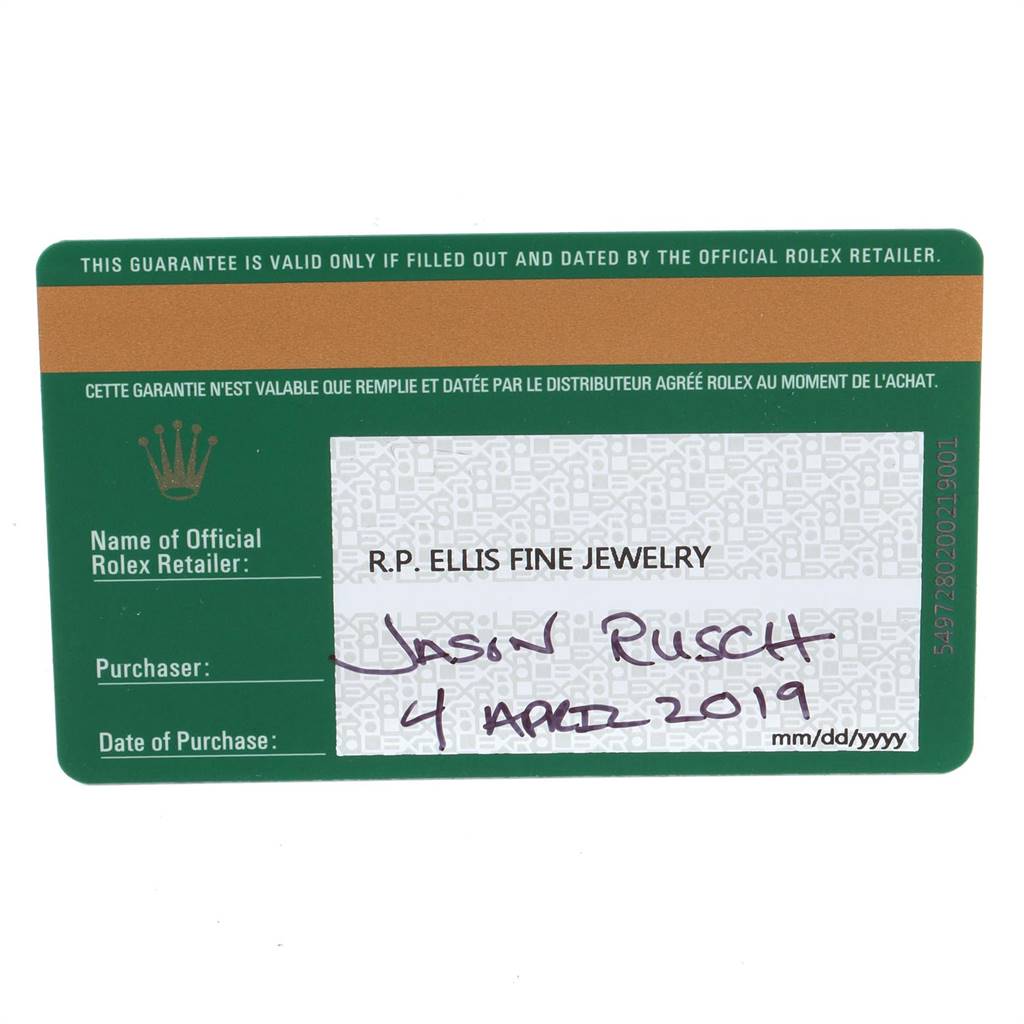 This image shows the warranty card for the Datejust 41 model by Rolex.