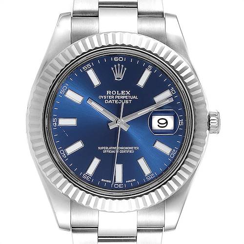 Photo of Rolex Datejust II 41mm Steel White Gold Blue Dial Mens Watch 116334
