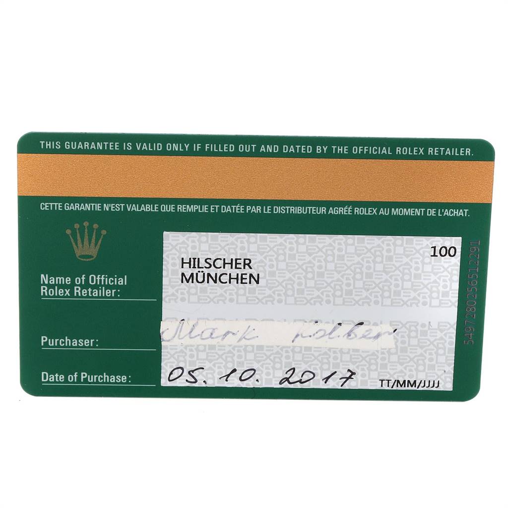 This image shows the warranty card of a Rolex Datejust 41 126300 Men's Stainless Steel Grey Dial 126300 Men's Stainless Steel Grey Dial watch.