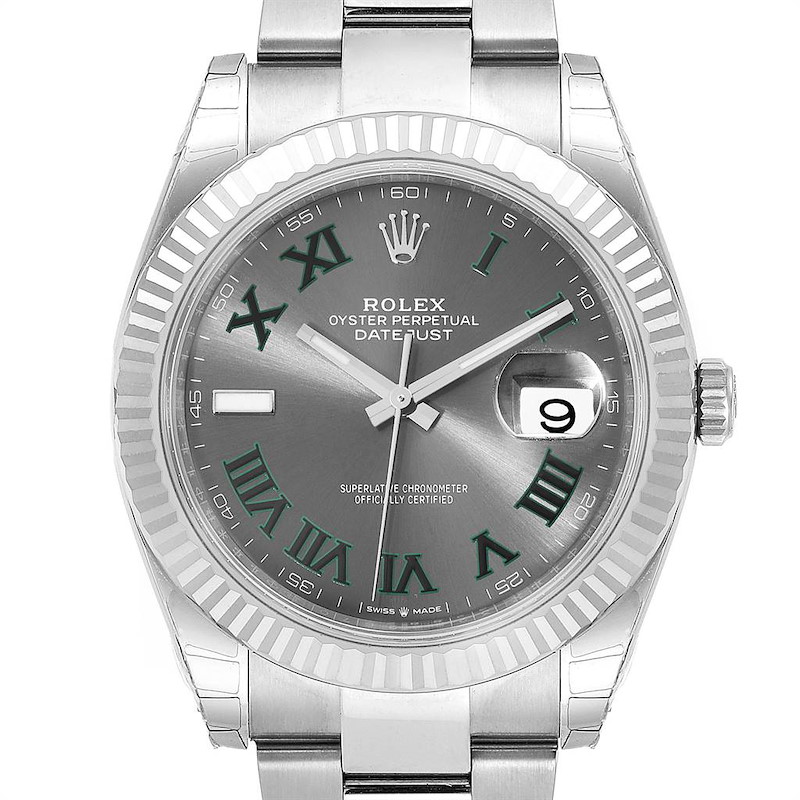 Rolex Datejust 41 Steel White Gold Green Numerals Watch 126334 Unworn SwissWatchExpo