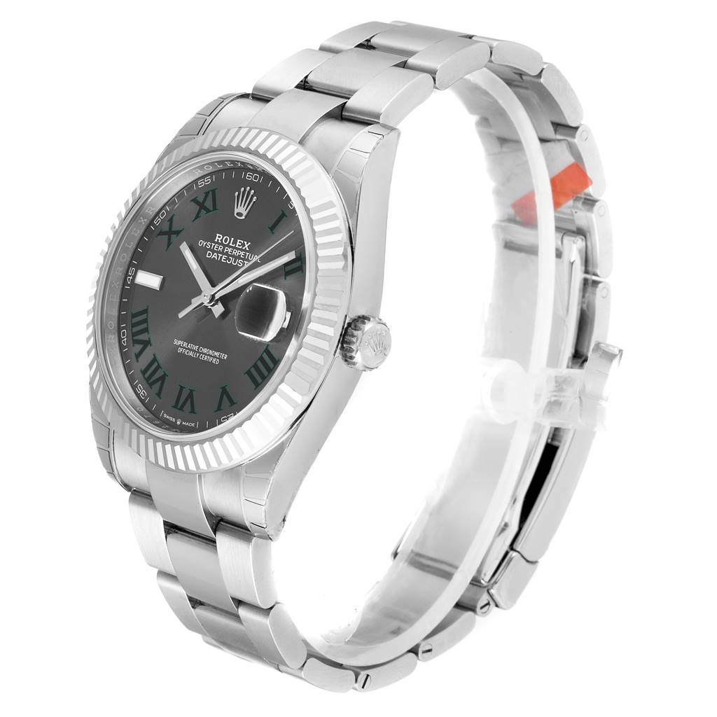 The image shows a Rolex Datejust 41 126300 Men's Stainless Steel Grey Dial 126300 Men's Stainless Steel Grey Dial watch at a three-quarter angle, highlighting the face, bezel, crown, and bracelet.