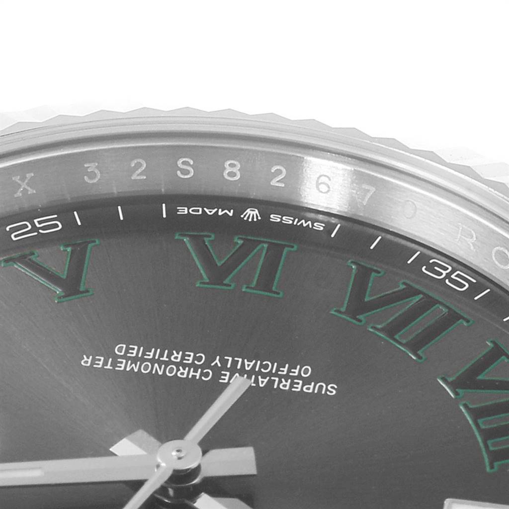 The image shows a close-up of the dial and bezel of a Rolex Datejust 41 126300 Men's Stainless Steel Grey Dial 126300 Men's Stainless Steel Grey Dial watch.