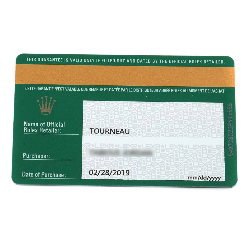 This is a warranty card for the Rolex Datejust 41 126300 Men's Stainless Steel Grey Dial 126300 Men's Stainless Steel Grey Dial model.