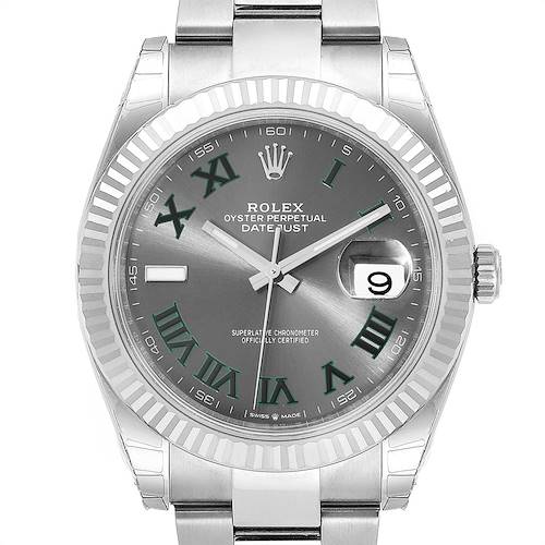 Photo of Rolex Datejust 41 Steel White Gold Green Numerals Watch 126334 Unworn