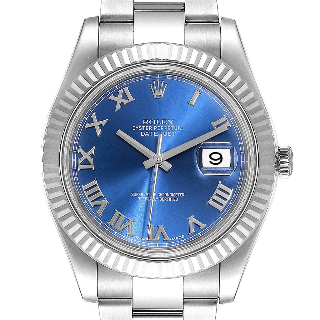 Rolex Datejust II Blue Roman Dial Fluted Bezel Mens Watch 116334 ...