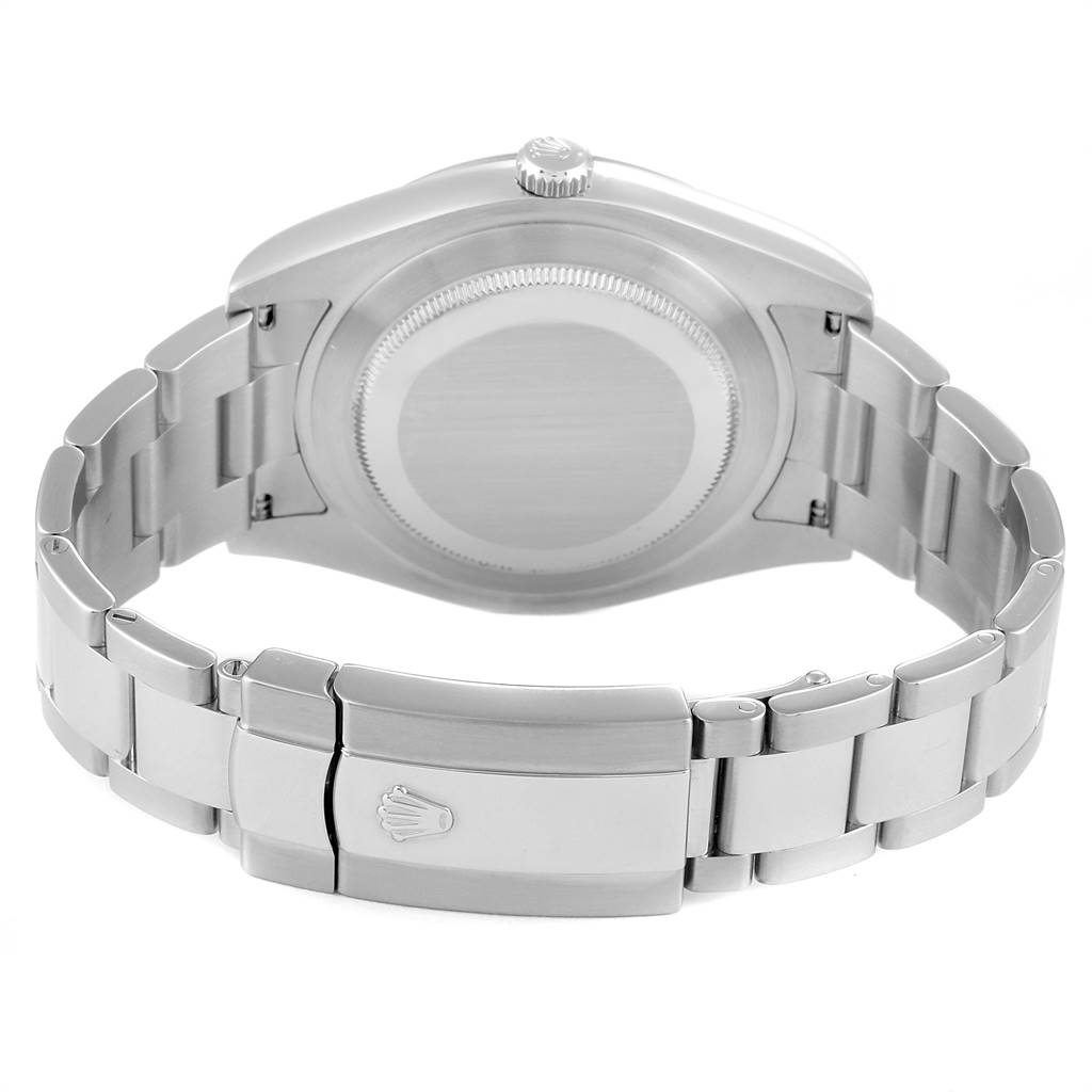 This image shows the back case and bracelet of a Rolex Datejust 41 116334 Men's Stainless Steel Blue Dial 116334 Men's Stainless Steel Blue Dial watch from a rear angle.