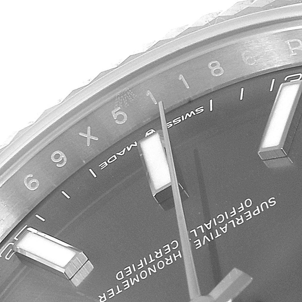 This close-up image shows the dial, minute markers, hands, and part of the bezel of the Rolex Datejust 41 126344 Men's Stainless Steel Grey Dial 126344 Men's Stainless Steel Grey Dial model.