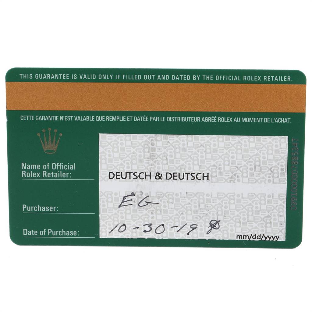 This image shows the official warranty card for the Datejust 41 Rolex watch.