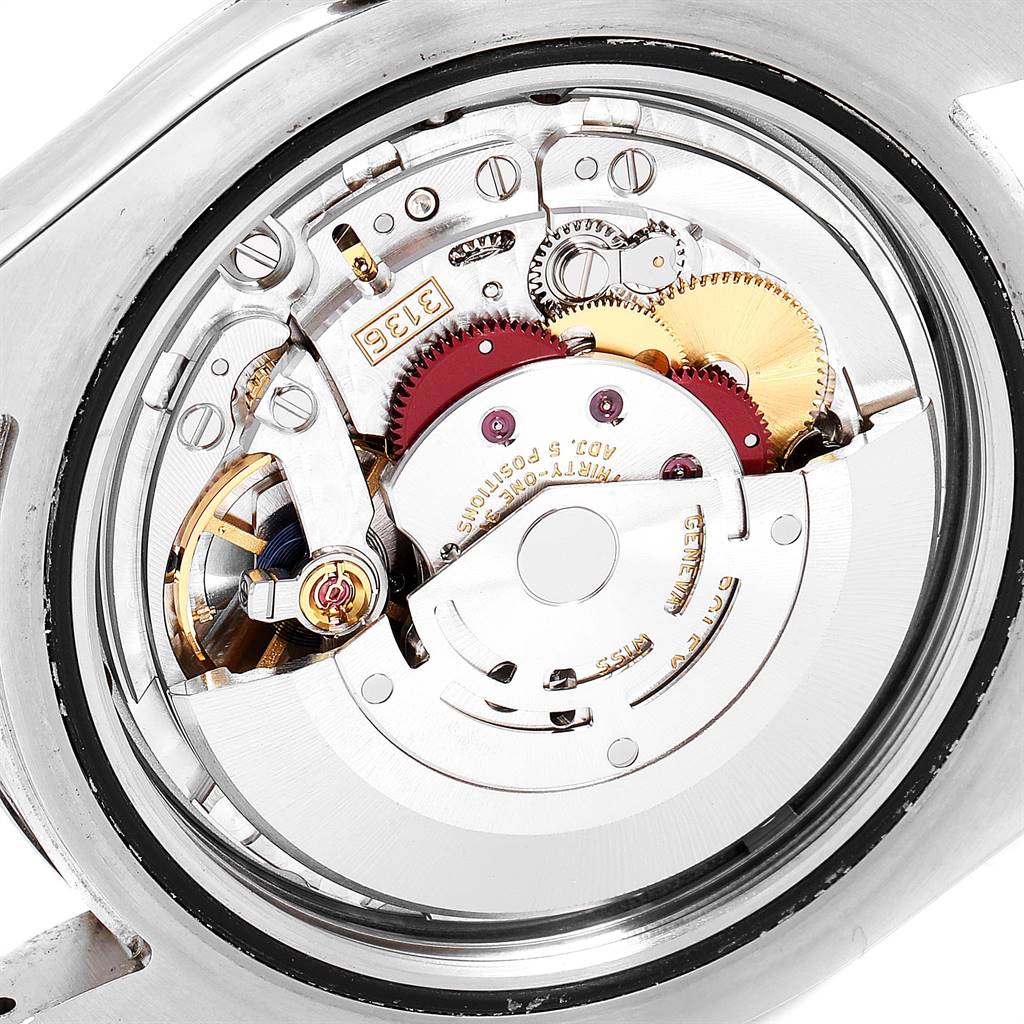 The image shows the internal mechanics and movement of the Rolex Datejust 41 116300 Men's Stainless Steel Black Dial 116300 Men's Stainless Steel Black Dial model from a back angle.