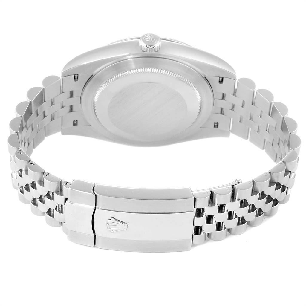 The image shows the back view of a Rolex Datejust 41 126334 Men's Stainless Steel Grey Dial 126334 Men's Stainless Steel Grey Dial watch, highlighting the case back, crown, and bracelet with clasp.