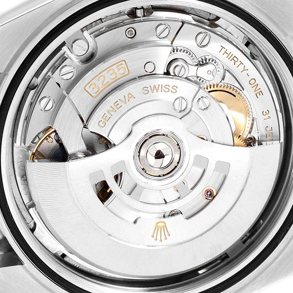 The image shows the movement and internal mechanism of the Rolex Datejust 41 126334 Men's Stainless Steel Grey Dial 126334 Men's Stainless Steel Grey Dial watch, model number 3235.