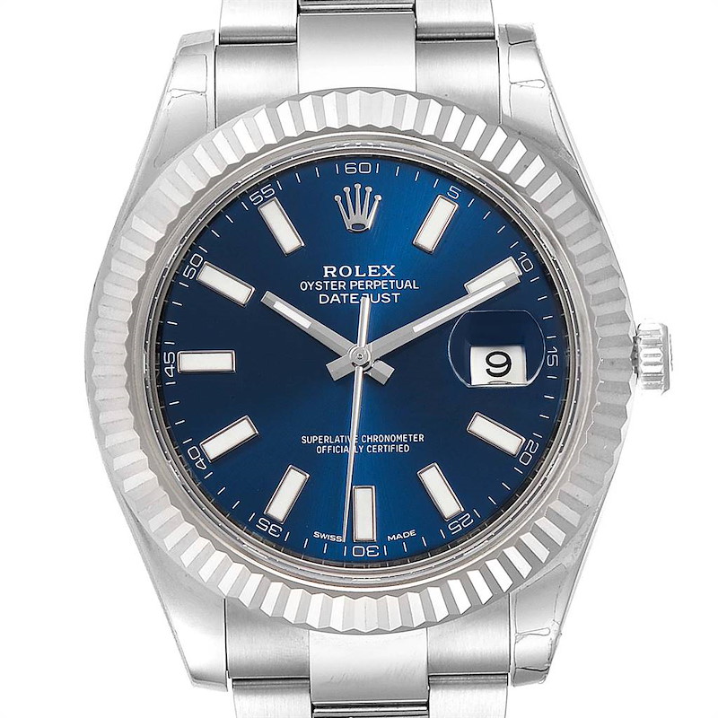 Rolex Datejust II 41mm Steel White Gold Blue Dial Mens Watch 116334 Unworn SwissWatchExpo