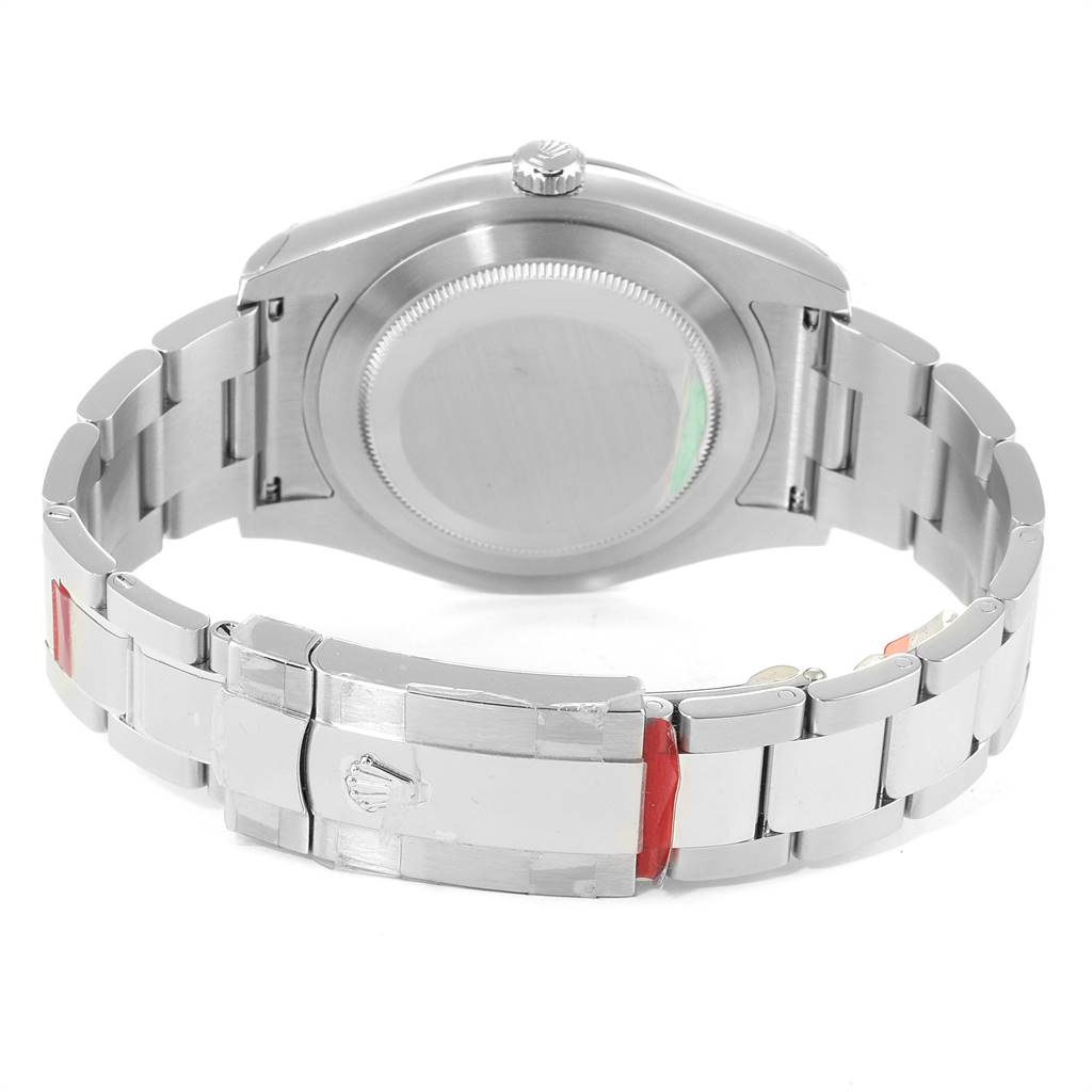 The image shows the back view of a Rolex Datejust 41 116334 Men's Stainless Steel Blue Dial 116334 Men's Stainless Steel Blue Dial, highlighting the case, caseback, and bracelet.