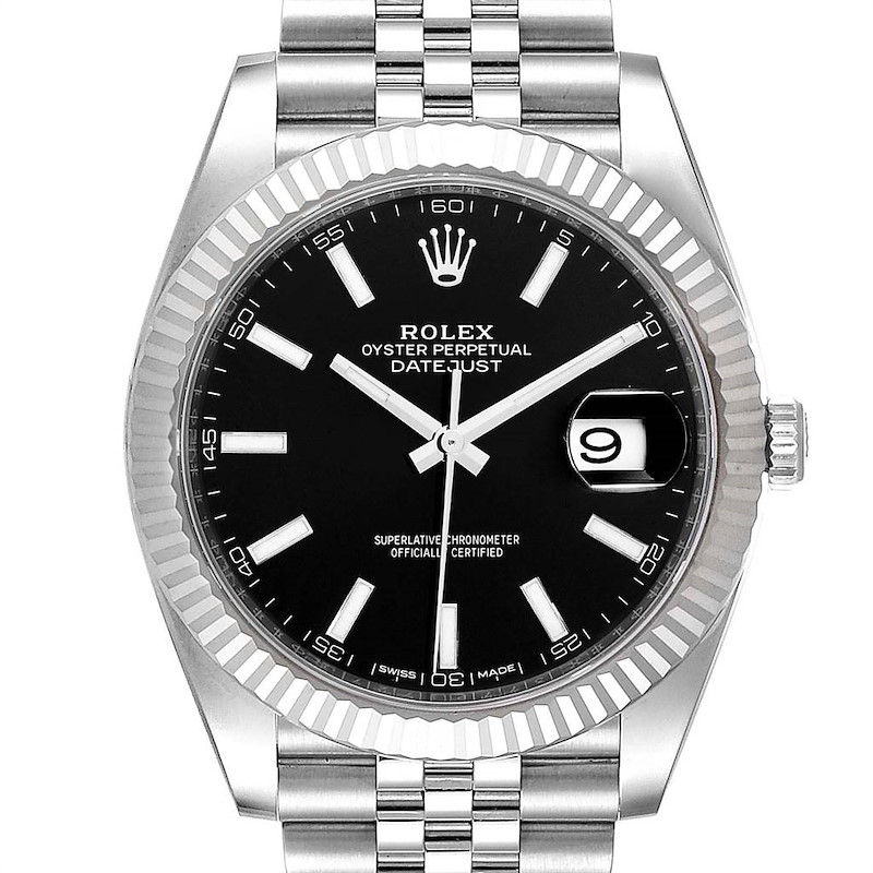 Rolex Datejust 41 Steel White Gold Black Dial Mens Watch 126334 Box Card SwissWatchExpo