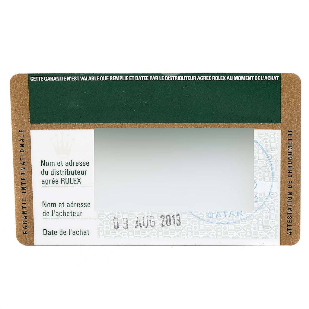 The image shows the warranty card for the Rolex Datejust 41 116300 Men's Stainless Steel White Dial 116300 Men's Stainless Steel White Dial watch.