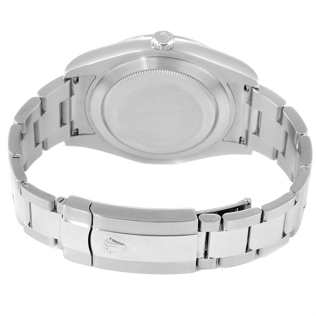 The image shows the back view of the Rolex Datejust 41 116300 Men's Stainless Steel White Dial 116300 Men's Stainless Steel White Dial, highlighting its clasp, bracelet, and case back.