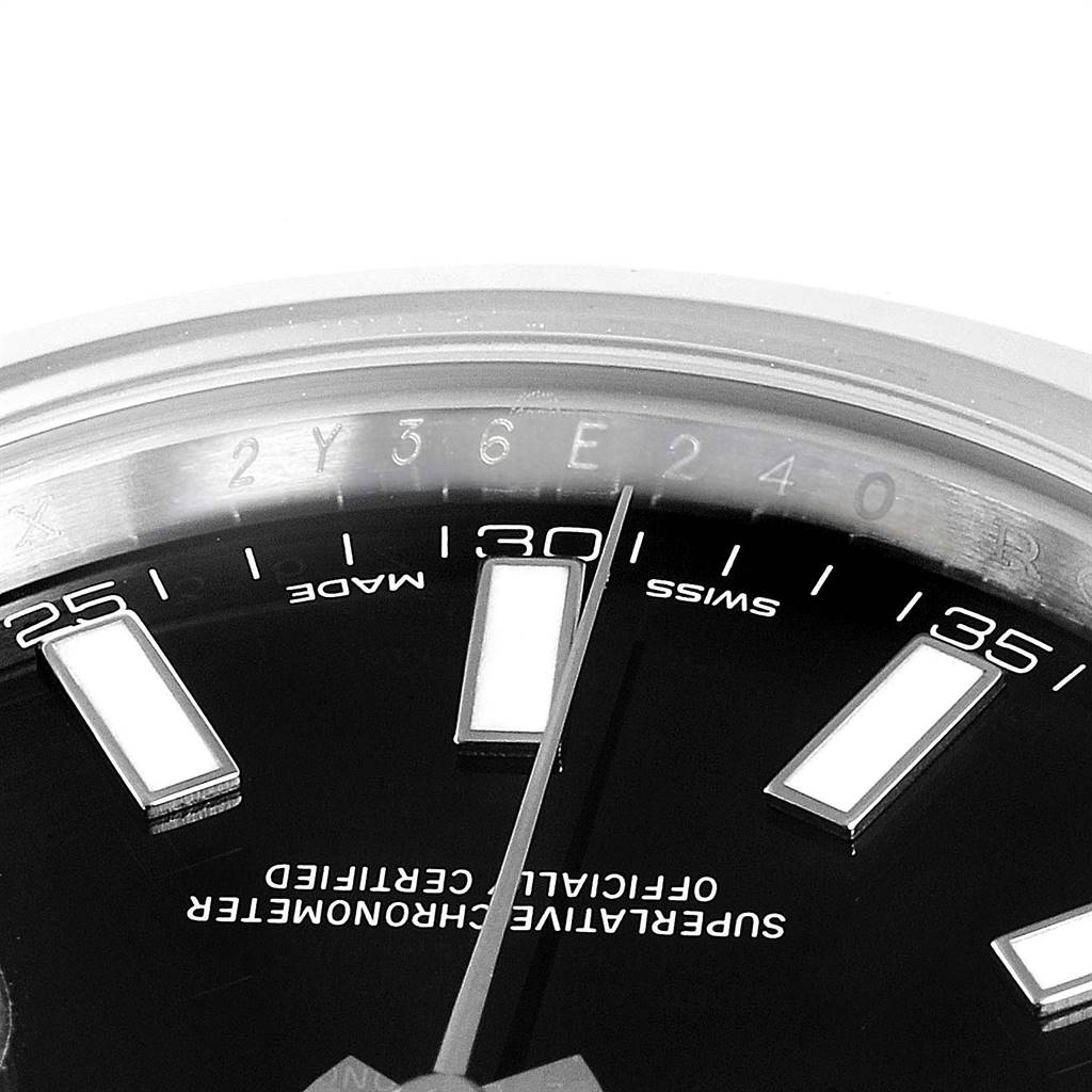 Close-up of the dial, hands, and part of the chapter ring of the Rolex Datejust 41 116300 Men's Stainless Steel Black Dial 116300 Men's Stainless Steel Black Dial watch.