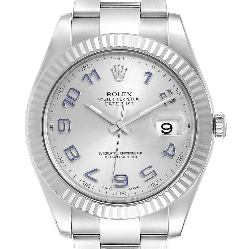 Rolex Datejust II 41mm Steel White Gold Blue Numerals Mens Watch 116334 SwissWatchExpo