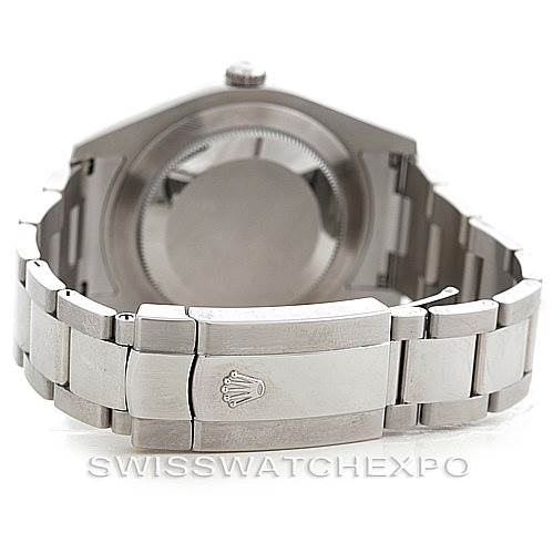 The image shows the back view of a Rolex Datejust 41 116300 Men's Stainless Steel Blue Dial 116300 Men's Stainless Steel Blue Dial watch, highlighting its case back and bracelet clasp.