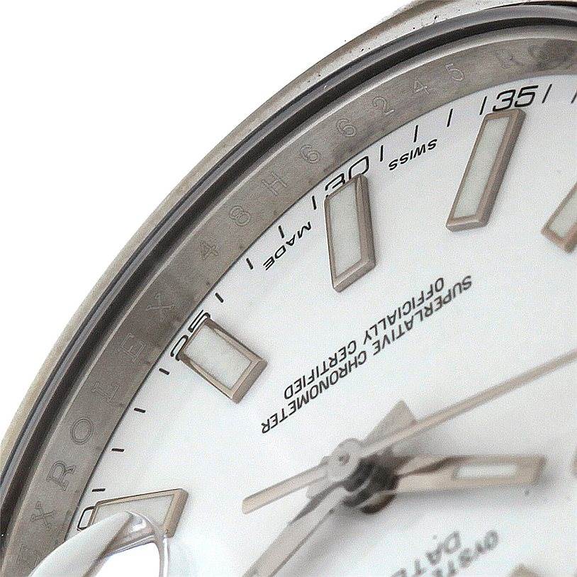 This close-up image shows the face, hour markers, hands, and part of the bezel of the Rolex Datejust 41 116300 Men's Stainless Steel White Dial 116300 Men's Stainless Steel White Dial watch.