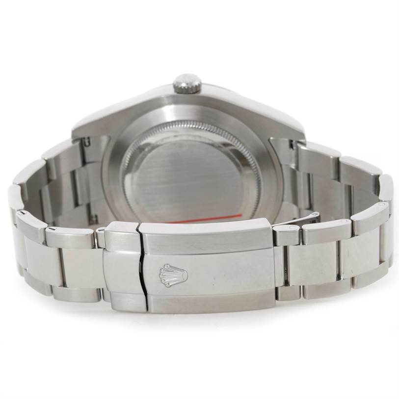 The image shows the back view of a Rolex Datejust 41 116334 Men's Stainless Steel Black Dial 116334 Men's Stainless Steel Black Dial watch, highlighting the clasp and bracelet.