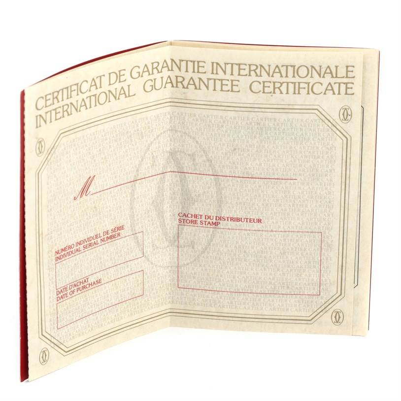 This image shows the international guarantee certificate for the Diabolo model by Cartier.