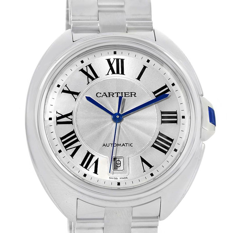 Cartier Cle Silver Guilloche Dial Stainless Steel Mens Watch WSCL0007 SwissWatchExpo