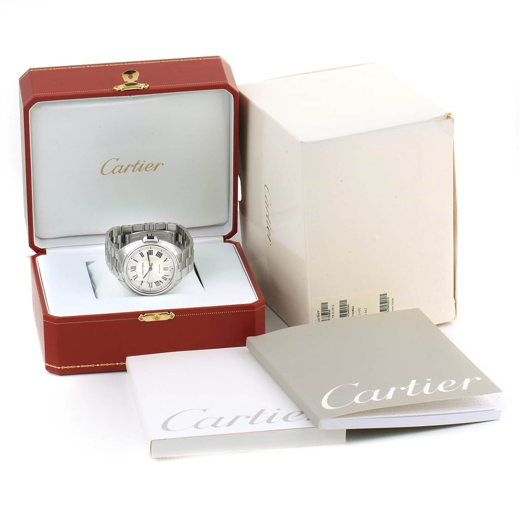 Cartier Cle Silver Guilloche Dial Stainless Steel Mens Watch WSCL0007 ...