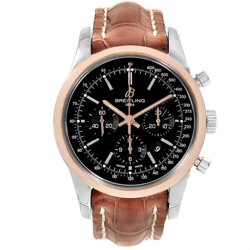 Breitling Transocean Chronograph 43mm Rose Gold Steel Mens Watch
