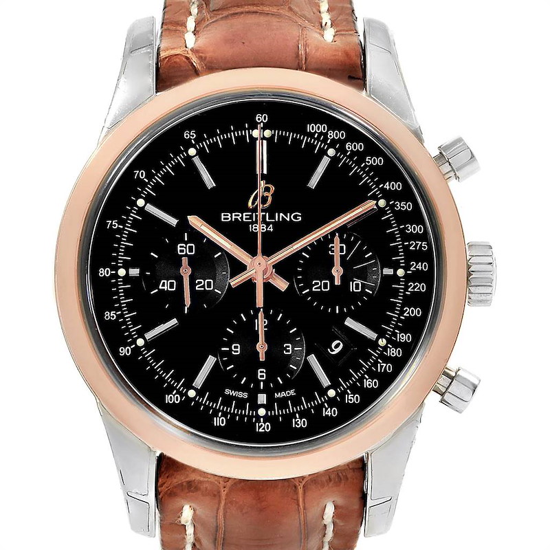 Breitling Transocean Chronograph 43mm Rose Gold Steel Mens Watch UB0152 SwissWatchExpo