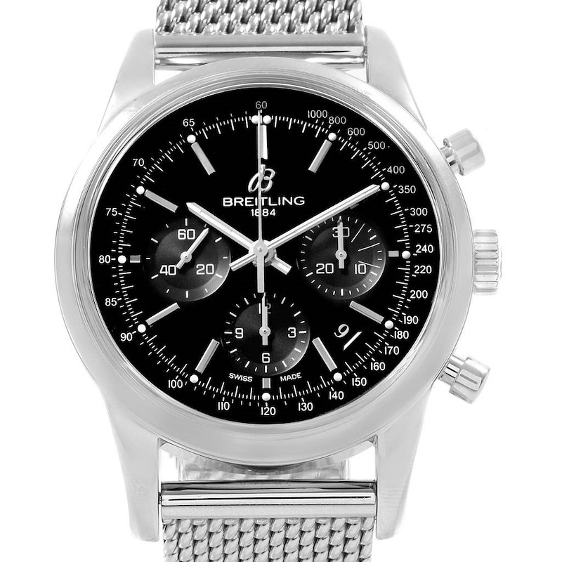 Breitling Transocean Black Dial Chronograph Mens Watch AB0152 SwissWatchExpo