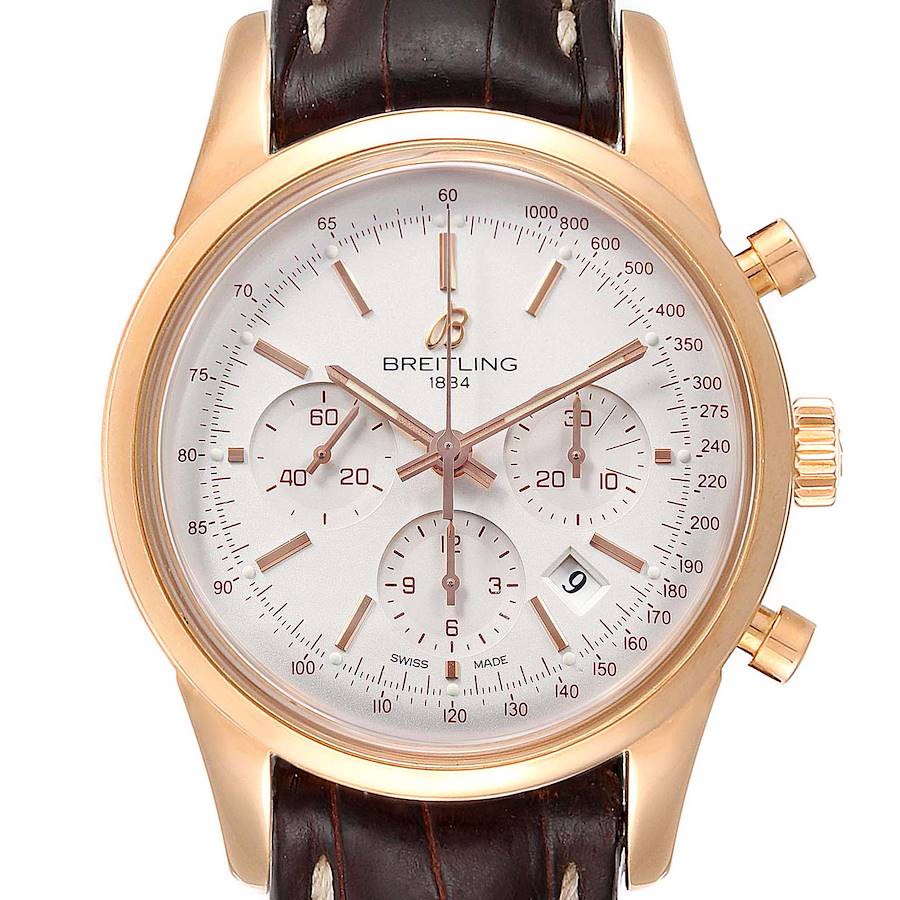 Breitling Transocean Chronograph 43mm Rose Gold Mens Watch RB0152 SwissWatchExpo