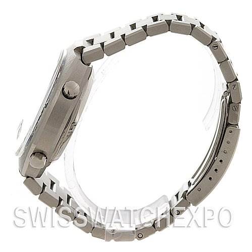 The image shows a side view of the Breitling Transocean 2129 Men's Stainless Steel Silver Dial 2129 Men's Stainless Steel Silver Dial watch, highlighting the case sides and metal bracelet.