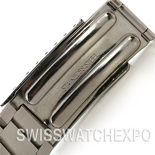 This image shows a close-up view of the stainless steel clasp of a Breitling Transocean 2129 Men's Stainless Steel Silver Dial 2129 Men's Stainless Steel Silver Dial watch bracelet.