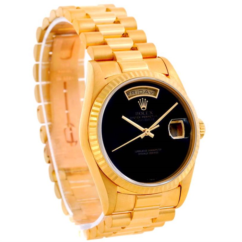 Rolex President Day Date Mens 18k Yellow Gold Onyx Dial Watch 18238 SwissWatchExpo