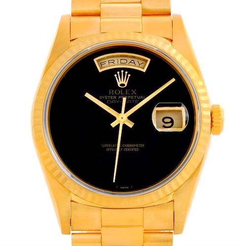Photo of Rolex President Day Date Mens 18k Yellow Gold Onyx Dial Watch 18238
