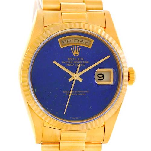 Photo of Rolex President Day Date Mens 18k Yellow Gold Lapis Dial Watch 18238