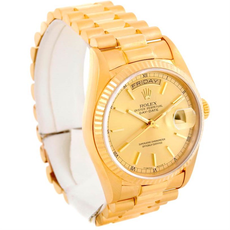 Rolex President Day-Date 18k Yellow Gold Baton Dial Watch Mens 18038 SwissWatchExpo