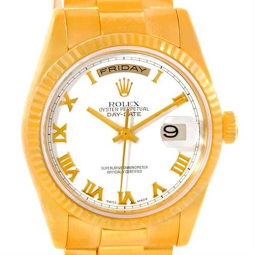 Photo of Rolex President Day Date White Dial Mens 18k Yellow Gold Watch 118238