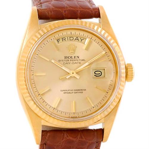 Photo of Rolex 18k Yellow Gold President Day-Date Brown Strap Mens Watch 1803