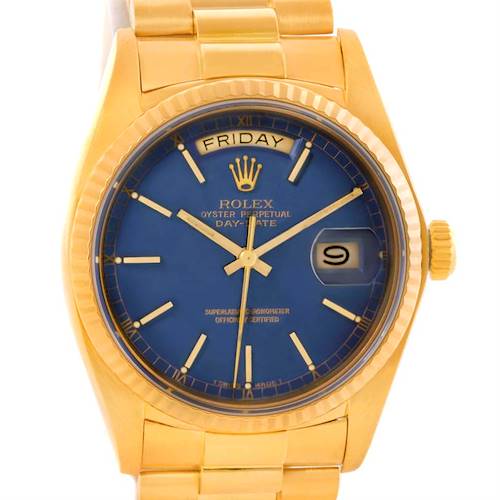 Photo of Rolex President Day-Date 18k Yellow Gold Blue Dial Watch Mens 18038