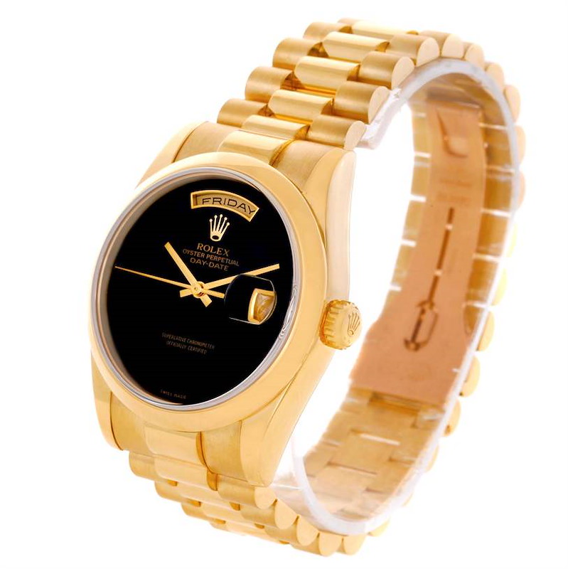 Rolex President Day Date Mens 18k Yellow Gold Black Onyx Watch 118208 SwissWatchExpo