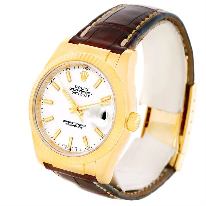 Rolex Datejust 18K Yellow Gold Leather Strap Mens Watch 116138 SwissWatchExpo