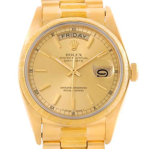 Photo of Rolex President Day-Date Mens 18k Yellow Gold Bark Finish Watch 18078