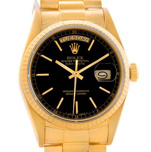 Photo of Rolex President Day-Date Mens 18k Yellow Gold Black Dial Watch 18038