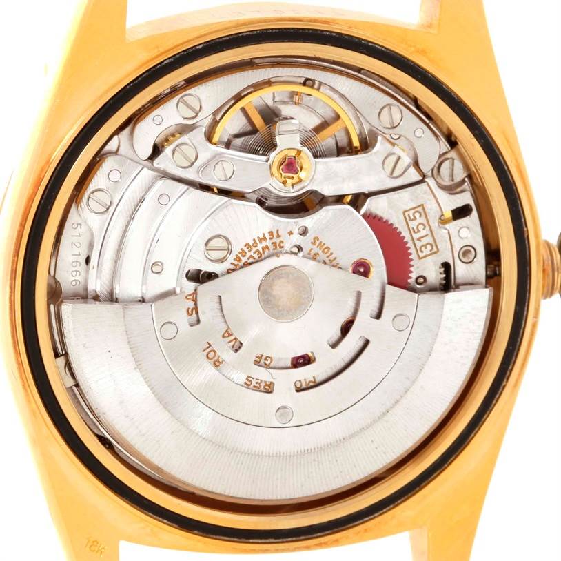 This image shows the internal movement components of a Rolex President 18238 Men
s Yellow Gold Champagne Dial 18238 Men
s Yellow Gold Champagne Dial model, viewed from the back of the watch.